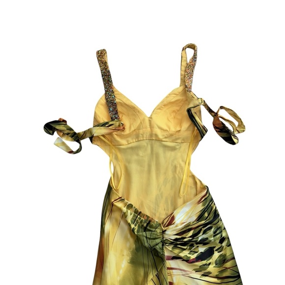 Faviana Couture Tropical Gown Size 2 Cutout Back Beaded Embellished Formal Prom - Picture 12 of 16